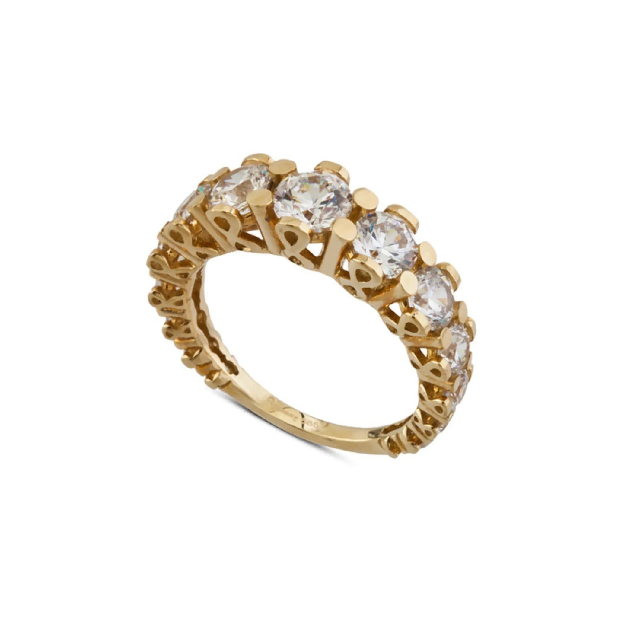Zlatý prsteň REGINA s celookruhovým osadením zirkónov a bohato dekorovanou obručou – 14K zlato
