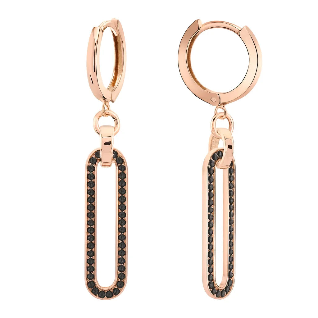 LUNARIA | Visacie náušnice z ružového zlata s čiernymi kameňmi