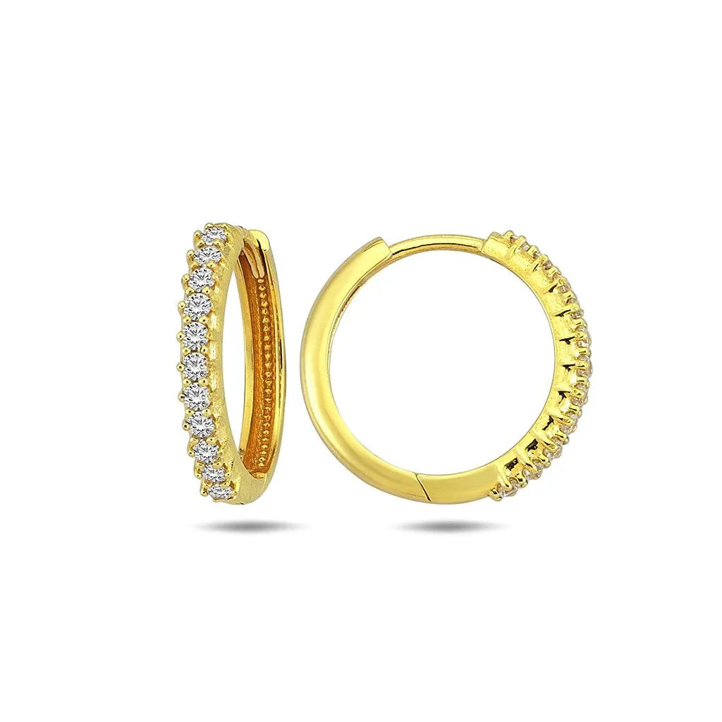 Elegantné kruhové náušnice CREYO LINEA zo 14K žltého zlata so zirkónmi