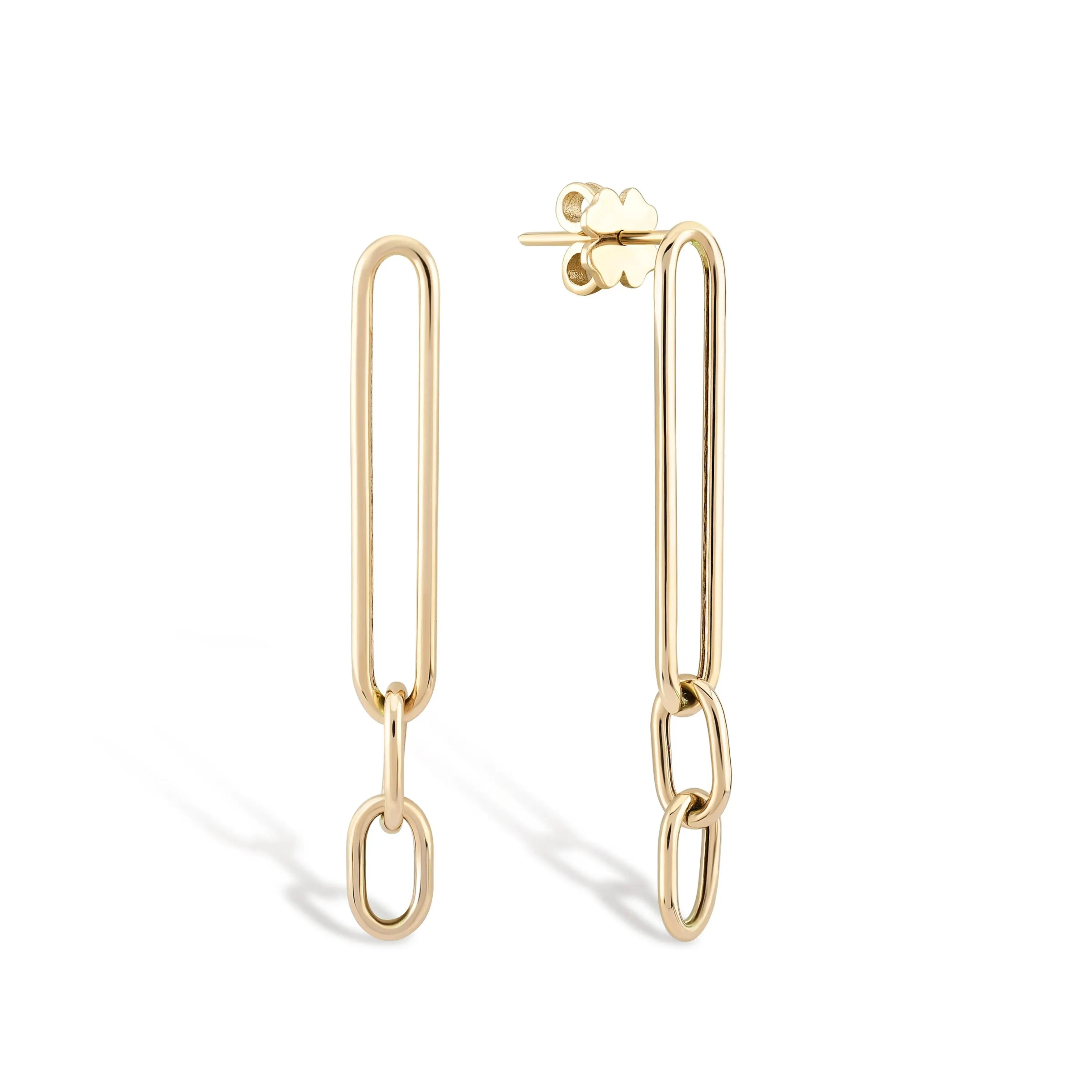 Visacie náušnice zo žltého zlata s minimalistickým oválnym dizajnom CREYO LINIA