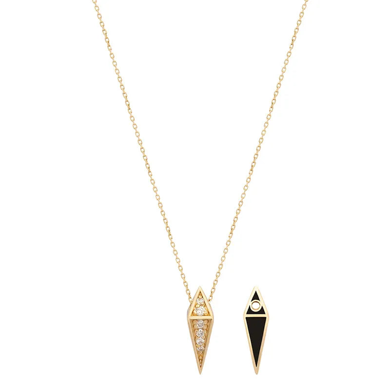 Obojstranný zlatý náhrdelník CREYO s čiernym emailom a zirkónmi